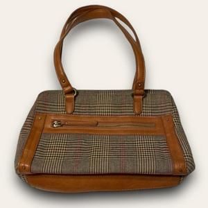 Y2K Plaid Shoulder Bag Light Academia Corporate Faux Leather Handles